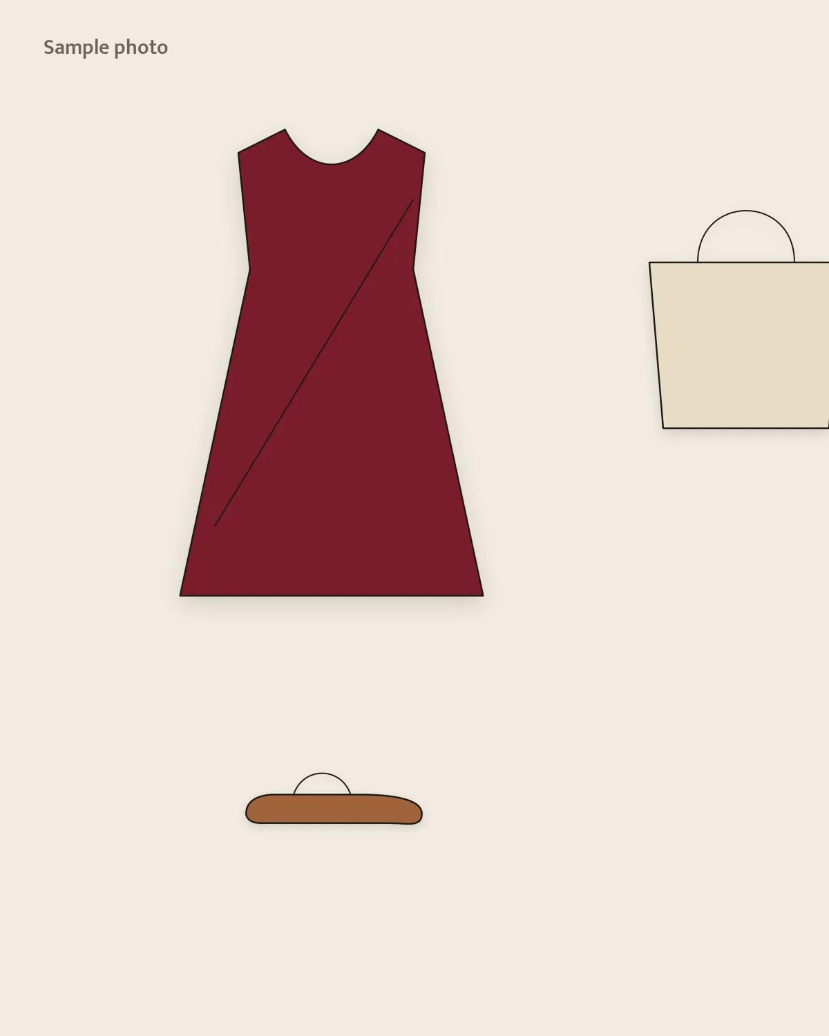 Sample placeholder: maroon georgette saree with gold border and tan kolhapuris