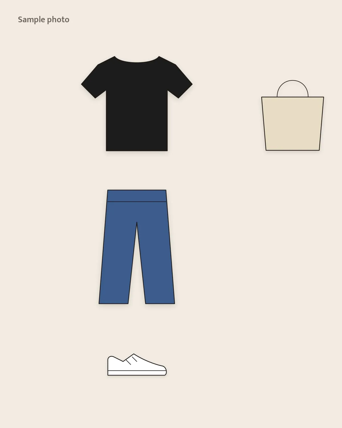 Sample placeholder: black oversized tee with mid-blue jeans and white sneakers