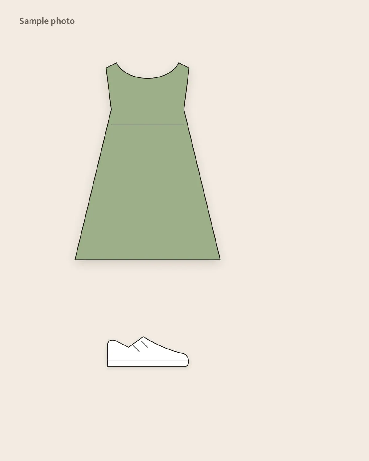Sample placeholder: sage green midi dress with white canvas sneakers