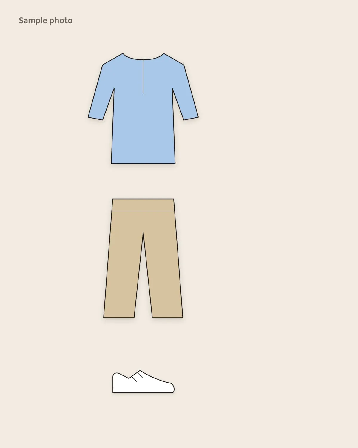 Sample placeholder: pastel blue kurta with beige chinos and white sneakers