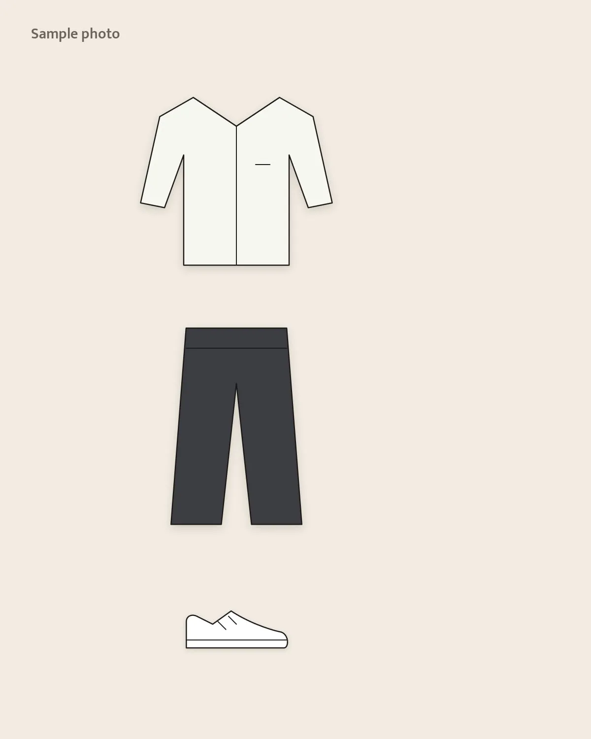 Sample placeholder: white oxford shirt tucked into charcoal trousers